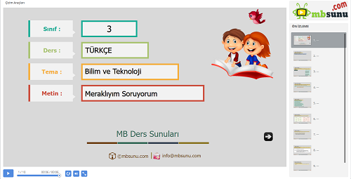 3.Sınıf Türkçe Meraklıyım Soruyorum Metni Sunusu