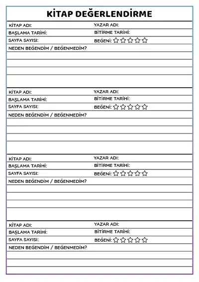 Kitap İnceleme Formu - Model 5