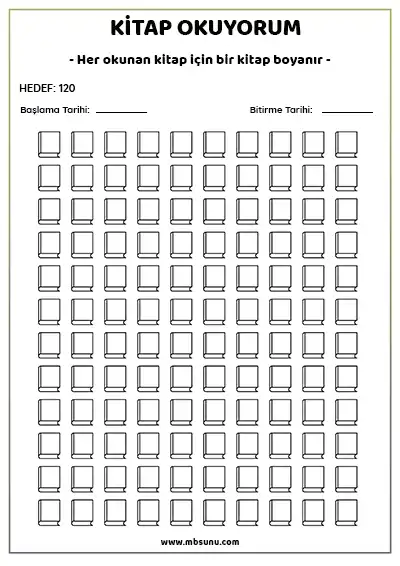 Boyamalı Kitap Okuma Takip Listesi - 120 Kitaplık