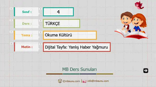 4. Sınıf Türkçe - Dijital Tayfa: Yanlış Haber Yağmuru Metni Sunusu