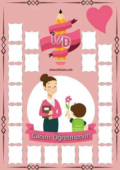 1-D Sınıfı İçin Fotoğraflı Öğretmenler Günü Posteri - Bayan (21 Kişilik)