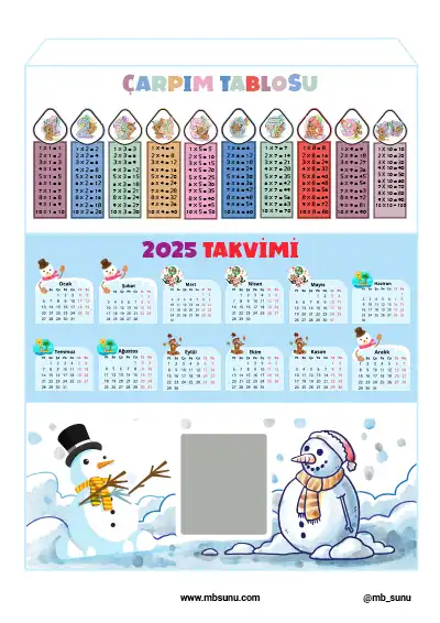 Çarpım Tablolu, Çerçeveli 2025 Masaüstü Takvimi