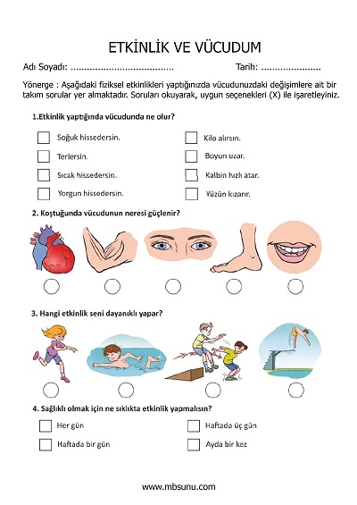 1.Sınıf Beden Eğitimi ve Oyun - Etkinlik ve Vücudum Formu