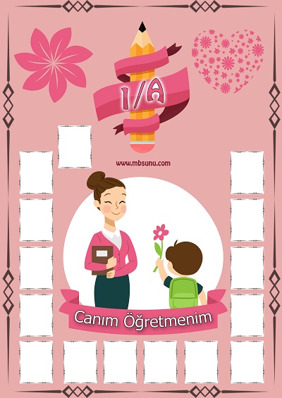 1-A Sınıfı İçin Fotoğraflı Öğretmenler Günü Posteri (15 Kişilik)