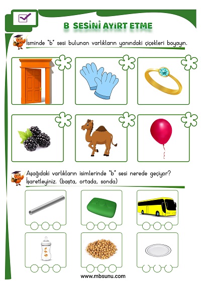 1. Sınıf İlk Okuma B Sesini Ayırt Etme Etkinliği