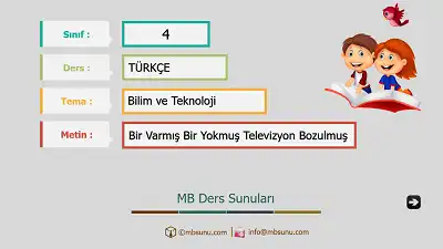 4. Sınıf Türkçe - Etkinlik ve Cevaplarıyla Bir Varmış Bir Yokmuş Televizyon Bozulmuş Ders Sunusu