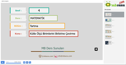 4.Sınıf Matematik Kütle Ölçü Birimlerini Birbirine Çevirme Sunusu