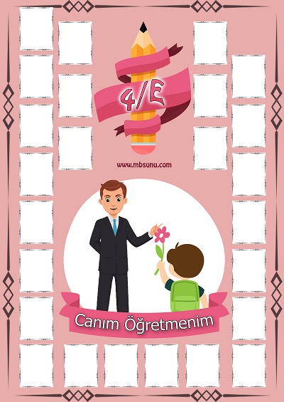 4-E Sınıfı İçin Fotoğraflı Öğretmenler Günü Posteri (25 Kişilik)