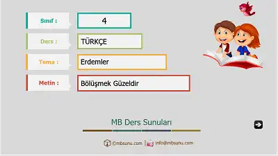 4. Sınıf Türkçe - Etkinlik ve Cevaplarıyla Bölüşmek Güzeldir Ders Sunusu