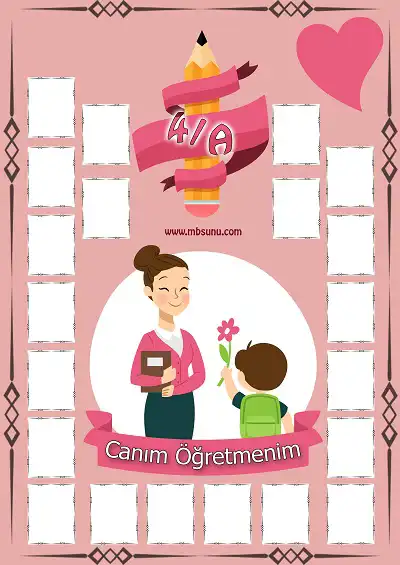 4-A Sınıfı İçin Fotoğraflı Öğretmenler Günü Posteri - Bayan (21 Kişilik)