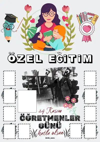 Özel Eğitim Sınıfı İçin Çerçeveli Öğretmenler Günü Posteri (10 Kişilik)