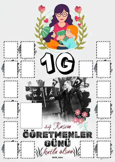 1-G Şubesi İçin Çerçeveli Öğretmenler Günü Posteri (17 Kişilik-Bayan)