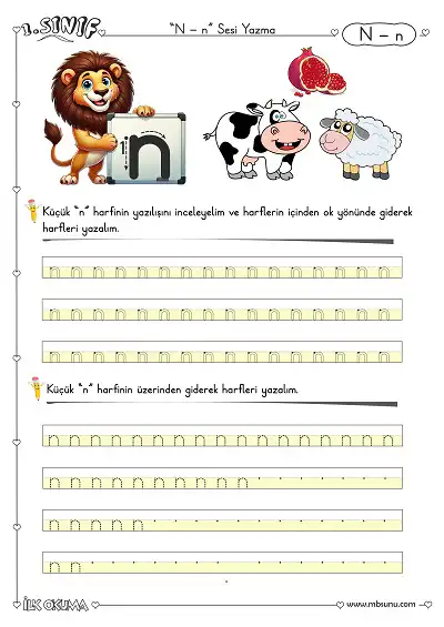 1. Sınıf Büyük ve Küçük N Sesi Yazma Etkinliği
