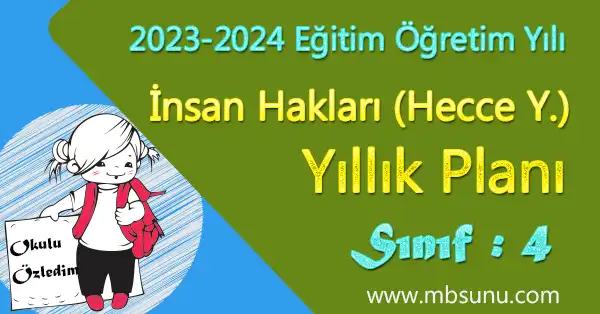 2023 - 2024 Yılı 4. Sınıf İnsan Hakları, Yurttaşlık ve Demokrasi Yıllık Planı (Hecce Yayınları)