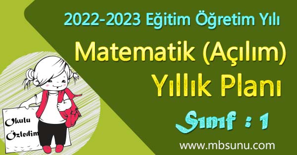 2022 - 2023 Yılı 1. Sınıf Matematik Yıllık Planı (Açılım Yayınları)
