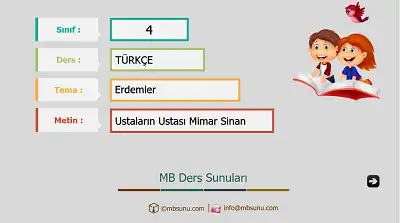 4. Sınıf Türkçe - Etkinlik ve Cevaplarıyla Ustaların Ustası Mimar Sinan Ders Sunusu