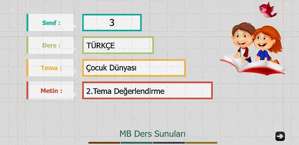 3. Sınıf Türkçe 2. Tema Değerlendirme Sunusu (Sonuç)