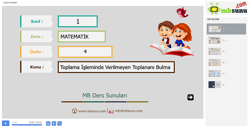 1.Sınıf Matematik Toplama İşleminde Verilmeyen Toplananı Bulma Sunusu