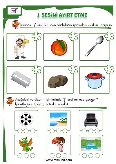 1. Sınıf İlk Okuma J Sesini Ayırt Etme Etkinliği