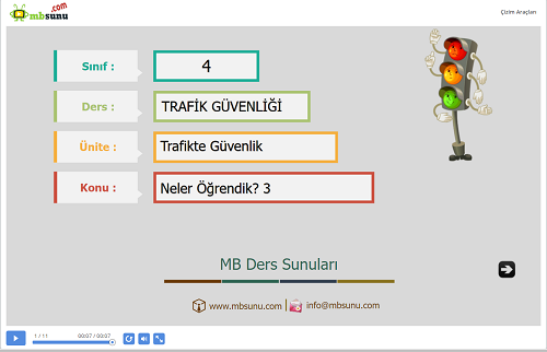 4.Sınıf Trafik Güvenliği - Neler Öğrendik? 3 Sunusu