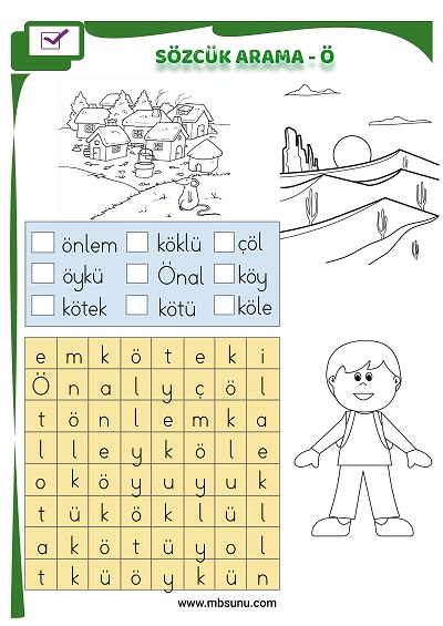 1. Sınıf İlk Okuma Ö Sesi - Sözcük Arama Etkinliği
