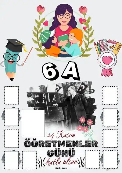 6-A Şubesi İçin Çerçeveli Öğretmenler Günü Posteri (10 Kişilik-Bayan)