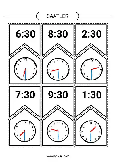 1. Sınıf Matematik - Tam ve Yarım Saatler Puzzle Etkinliği