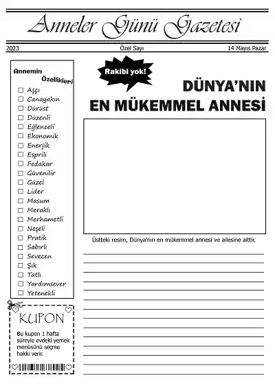 2023 - Anneler Günü Gazetesi Şablonu 2 - A3