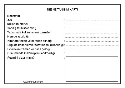 4. Sınıf Sosyal Bilgiler - Nesne Tanıtım Kartı
