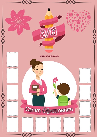 2-A Sınıfı İçin Fotoğraflı Öğretmenler Günü Posteri (13 Kişilik)