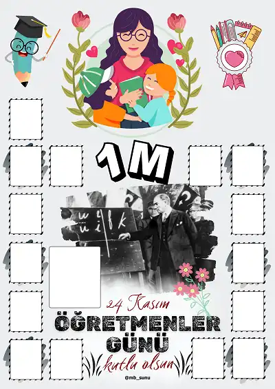 1-M Şubesi İçin Çerçeveli Öğretmenler Günü Posteri (15 Kişilik-Bayan)