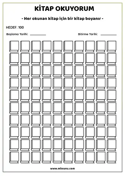 Boyamalı Kitap Okuma Takip Listesi - 100 Kitaplık
