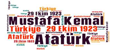Türkiye Haritasında Atatürk ve 29 Ekim 1923 Kelime Kolajı
