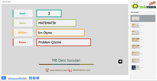 3.Sınıf Matematik - Sıvı Ölçme Problem Çözme Sunusu