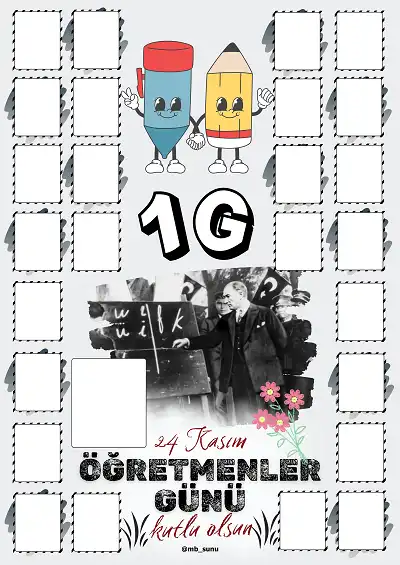 1-G Şubesi İçin Çerçeveli Öğretmenler Günü Posteri (26 Kişilik)