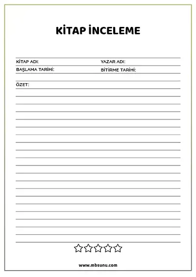 Kitap İnceleme Formu - Model 3