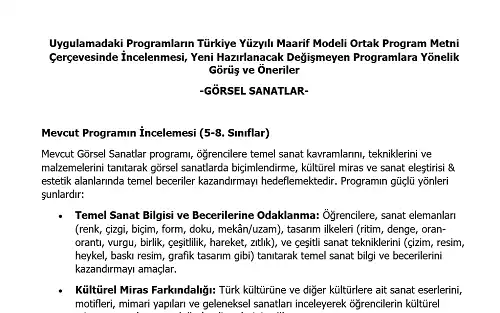 Ortaokul Görsel Sanatlar Programının Maarif Modeli Metni Çerçevesince İncelenmesi, Görüş ve Öneriler