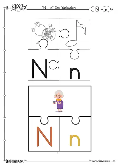 1. Sınıf N Sesi Yapboz Kartları