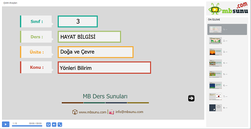 3.Sınıf Hayat Bilgisi Yönleri Bilirim Sunusu