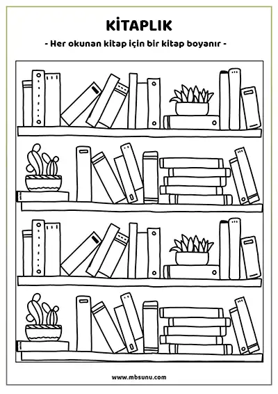 Okunan Kitap Takibi İçin Boyamalı Kitaplık Şablonu