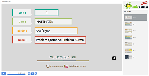 4.Sınıf Matematik - Sıvı Ölçme Problem Çözme Sunusu