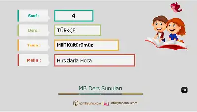 4. Sınıf Türkçe - Etkinlik ve Cevaplarıyla Hırsızlarla Hoca Ders Sunusu