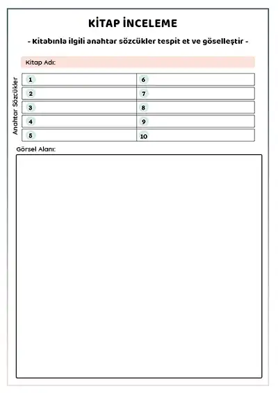 Anahtar Sözcüklü Kitap İnceleme Formu - Model 6