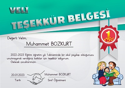 Düzenlenebilir Veli Teşekkür Belgesi