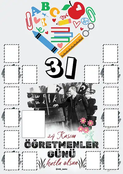 3-I Şubesi İçin Çerçeveli Öğretmenler Günü Posteri (16 Kişilik)