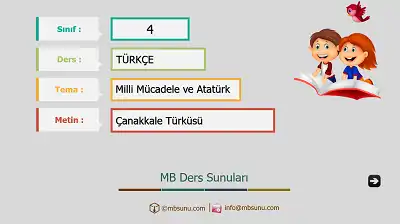 4. Sınıf Türkçe - Etkinlik ve Cevaplarıyla Çanakkale Türküsü Ders Sunusu