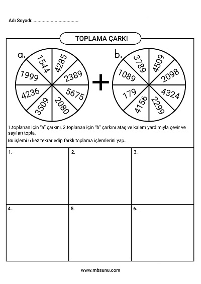 4. Sınıf Matematik - Toplama Çarkı